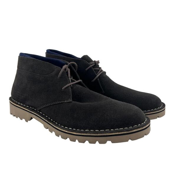 New Kenneth Cole Reaction Men 12 US / EU 46 Leather Chukka Boots Dark Grey Shoes - Picture 1 of 14